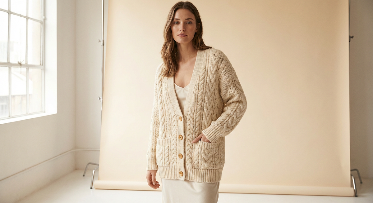 Cable Knit Cardigan in Cream