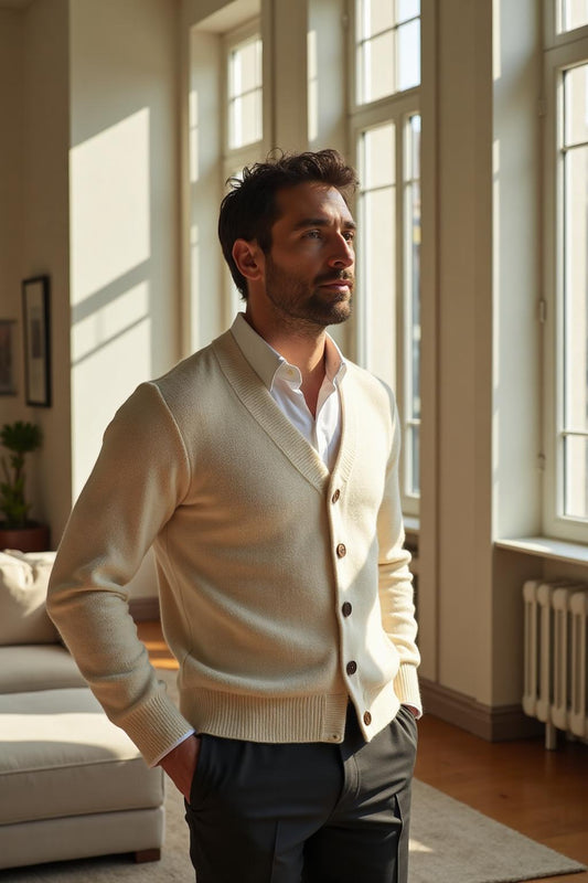 The Cashmere Cardigan in Cream - Hero