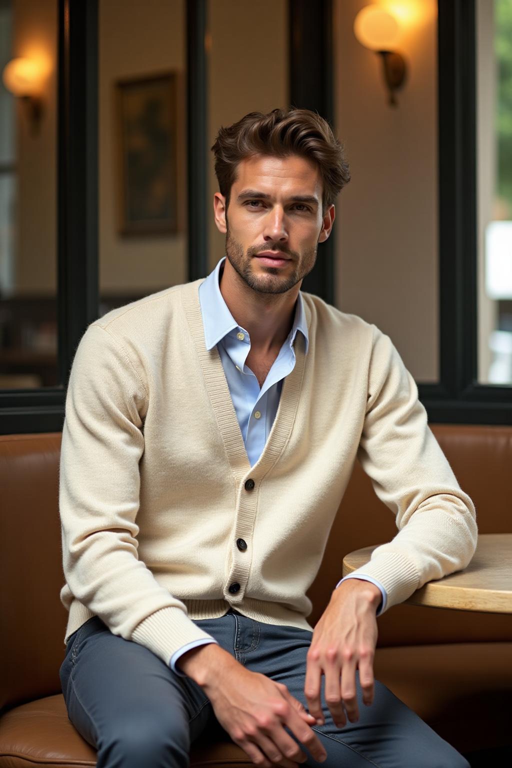 The Cashmere Cardigan in Cream - Lifestyle 1