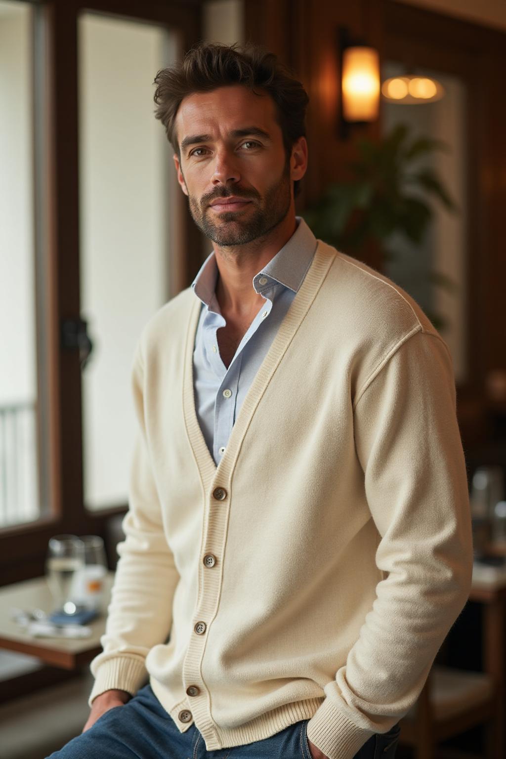 The Cashmere Cardigan in Cream - Lifestyle 3