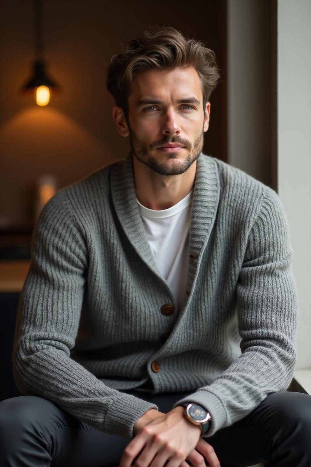 The Cashmere Cardigan in Grey - Lifestyle 1