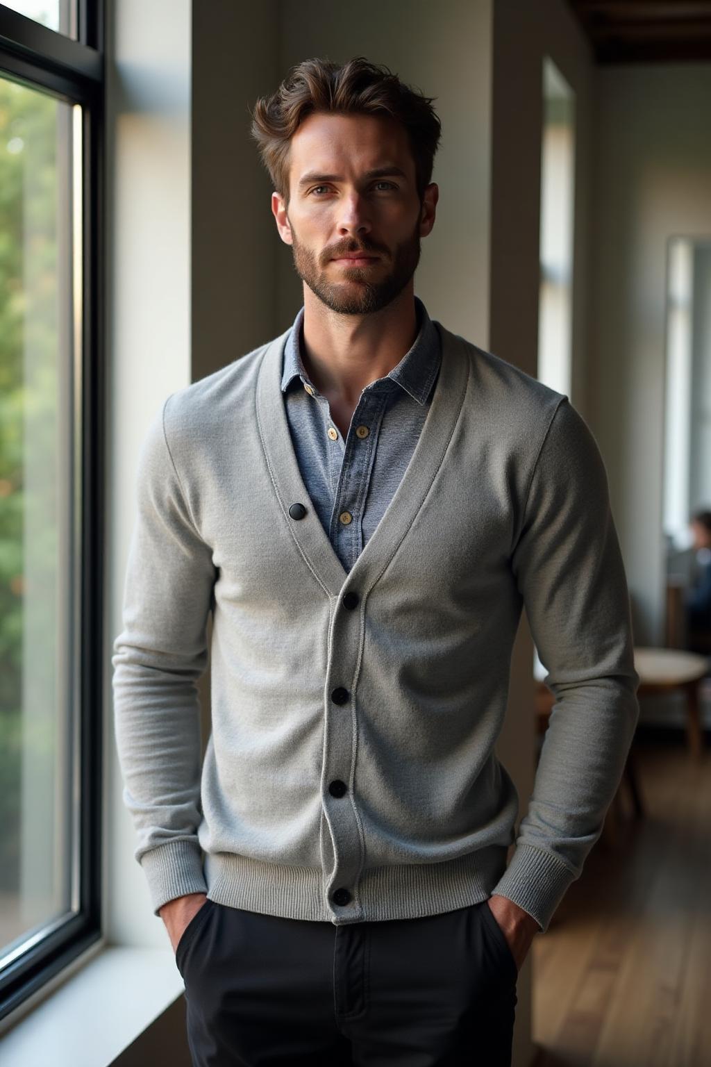 The Cashmere Cardigan in Grey - Lifestyle 2