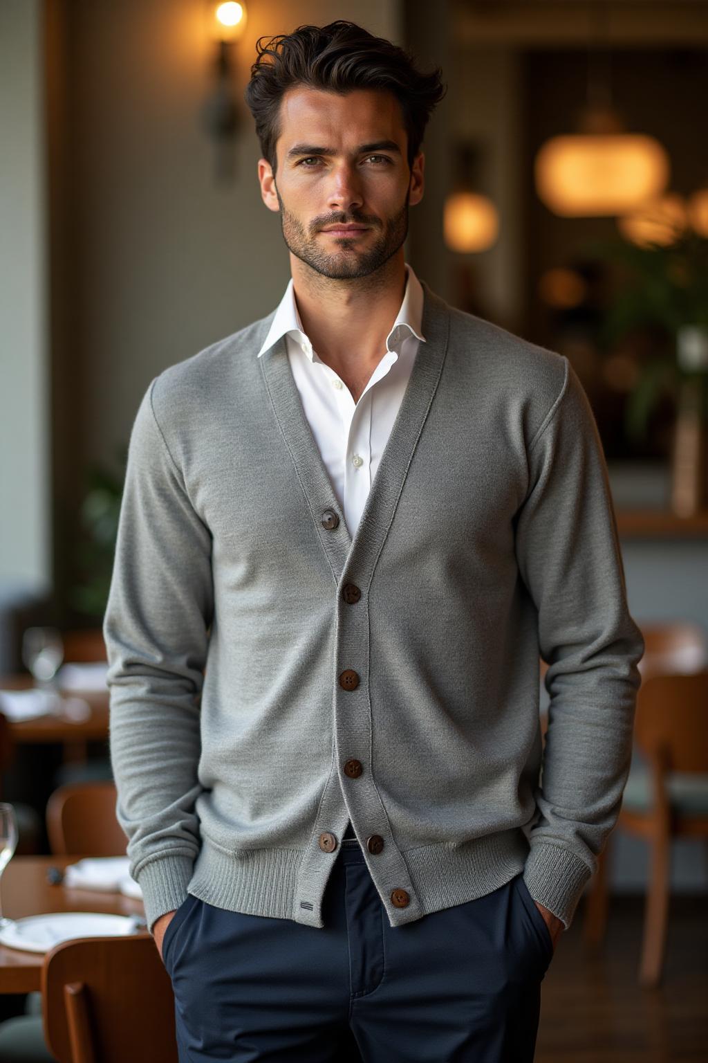 The Cashmere Cardigan in Grey - Lifestyle 3