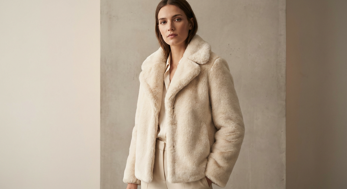 Faux Fur Jacket in Ivory