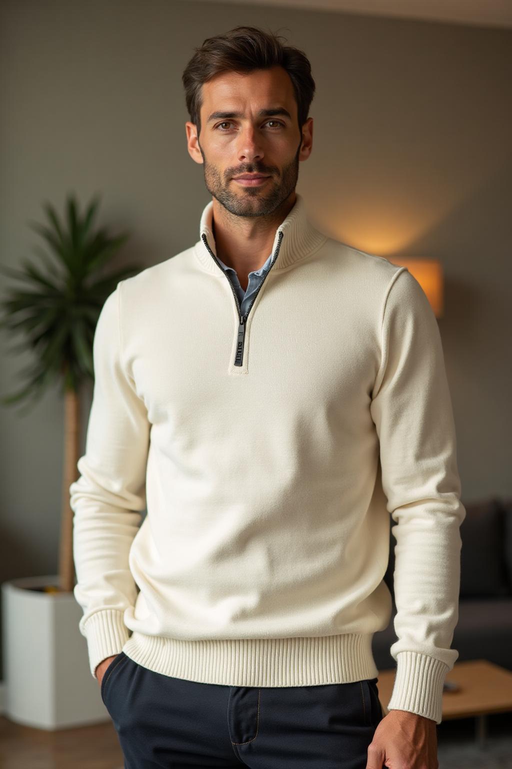 The Quarter-Zip Sweater in Cream - Lifestyle 3