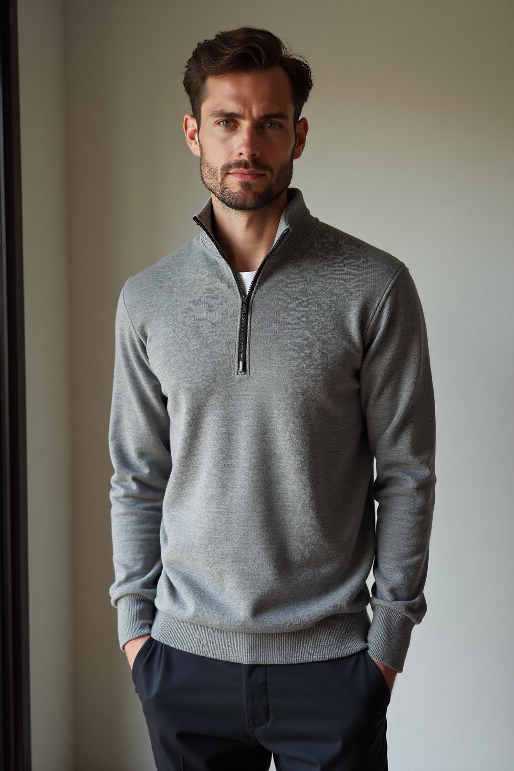 The Quarter-Zip Sweater in Grey - Hero