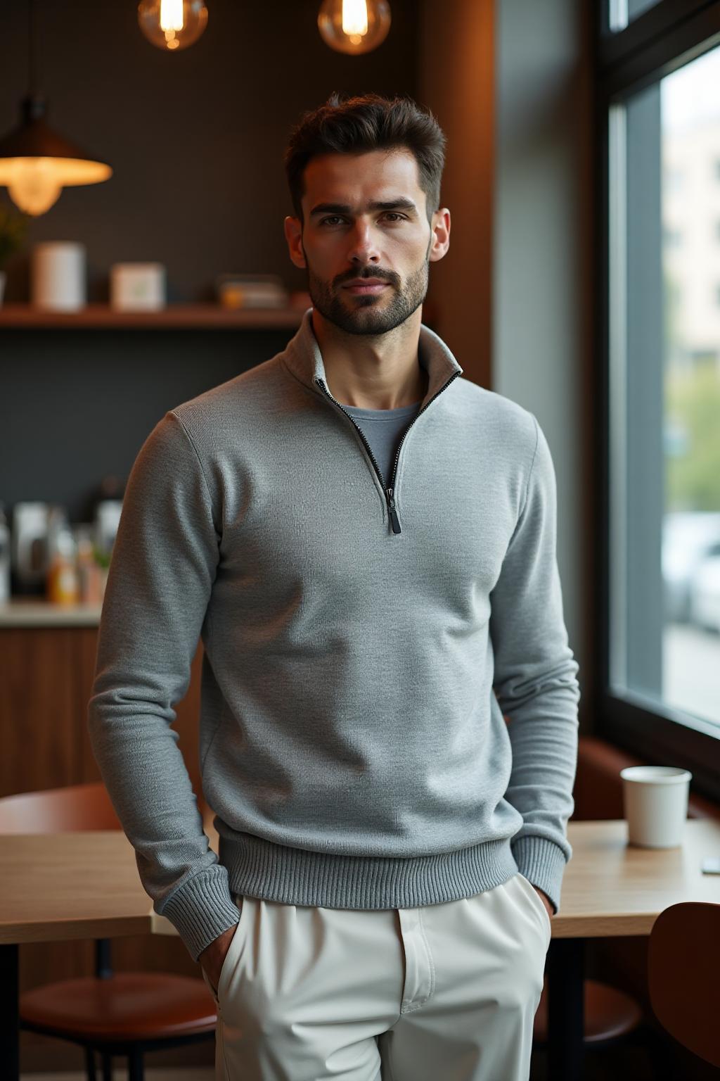 The Quarter-Zip Sweater in Grey - Lifestyle 2