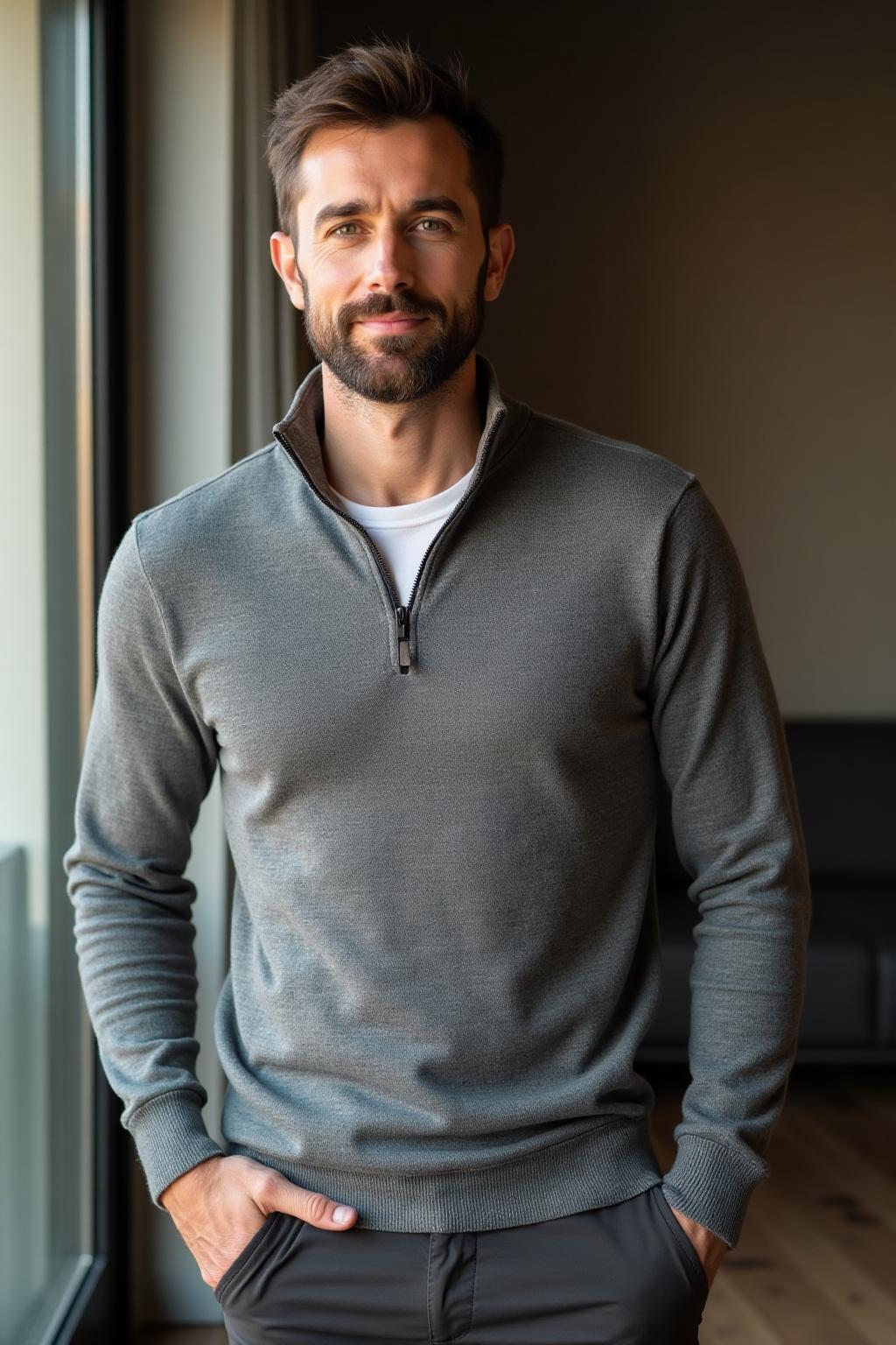 The Quarter-Zip Sweater in Grey - Lifestyle 3