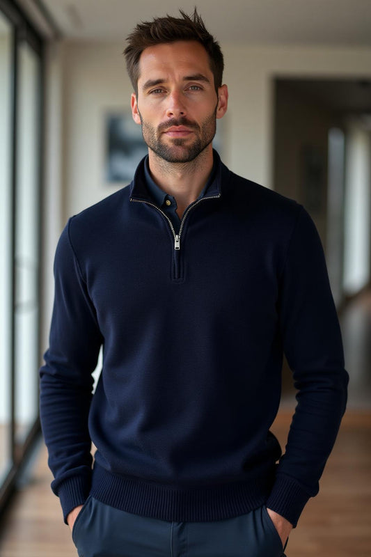 The Quarter-Zip Sweater in Navy - Hero