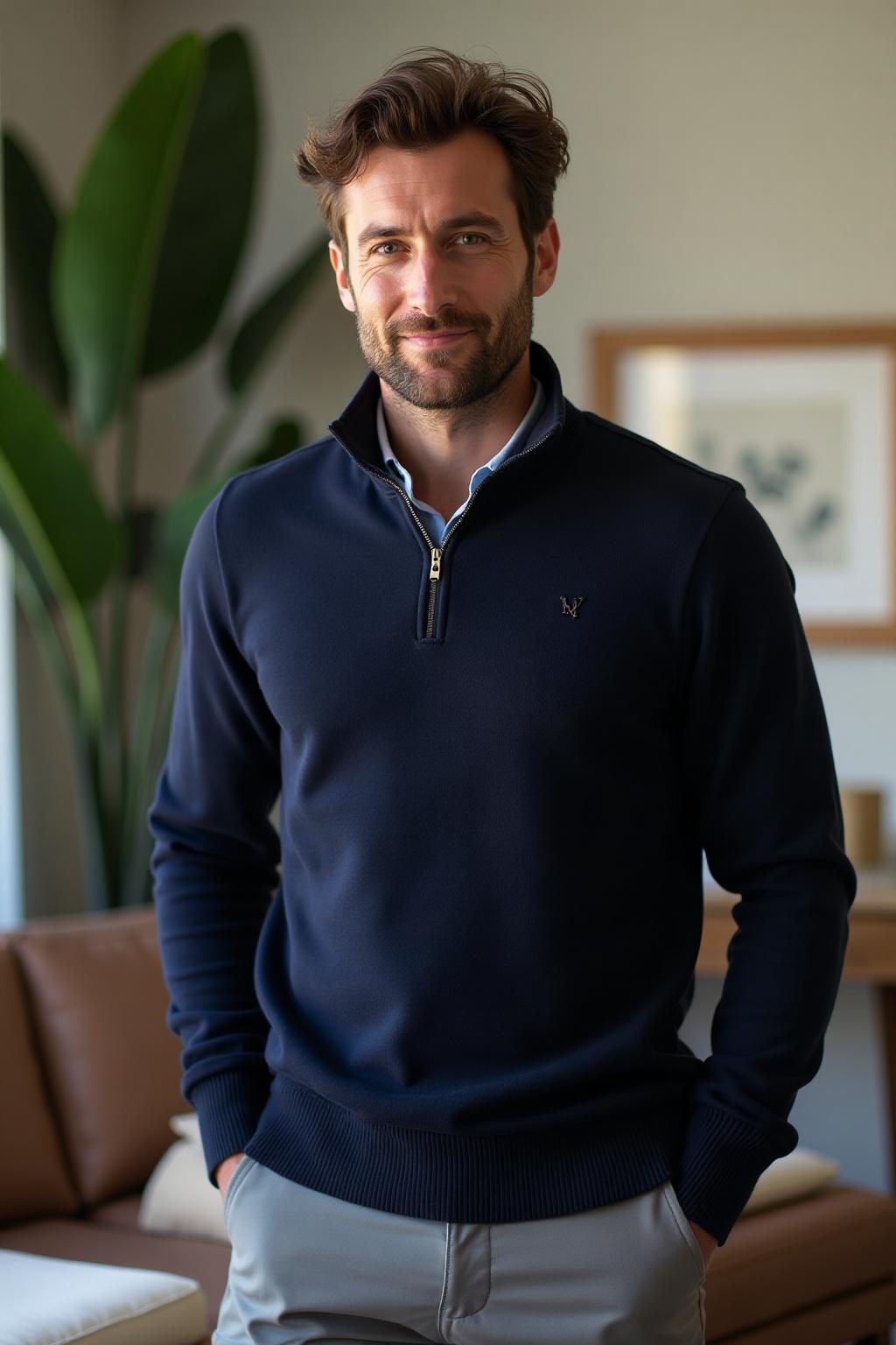 The Quarter-Zip Sweater in Navy - Lifestyle 3