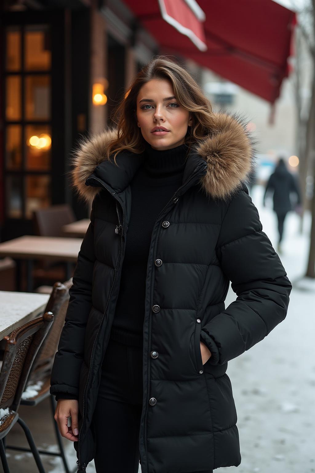 Women's Premium Winter Parka Black Lifestyle