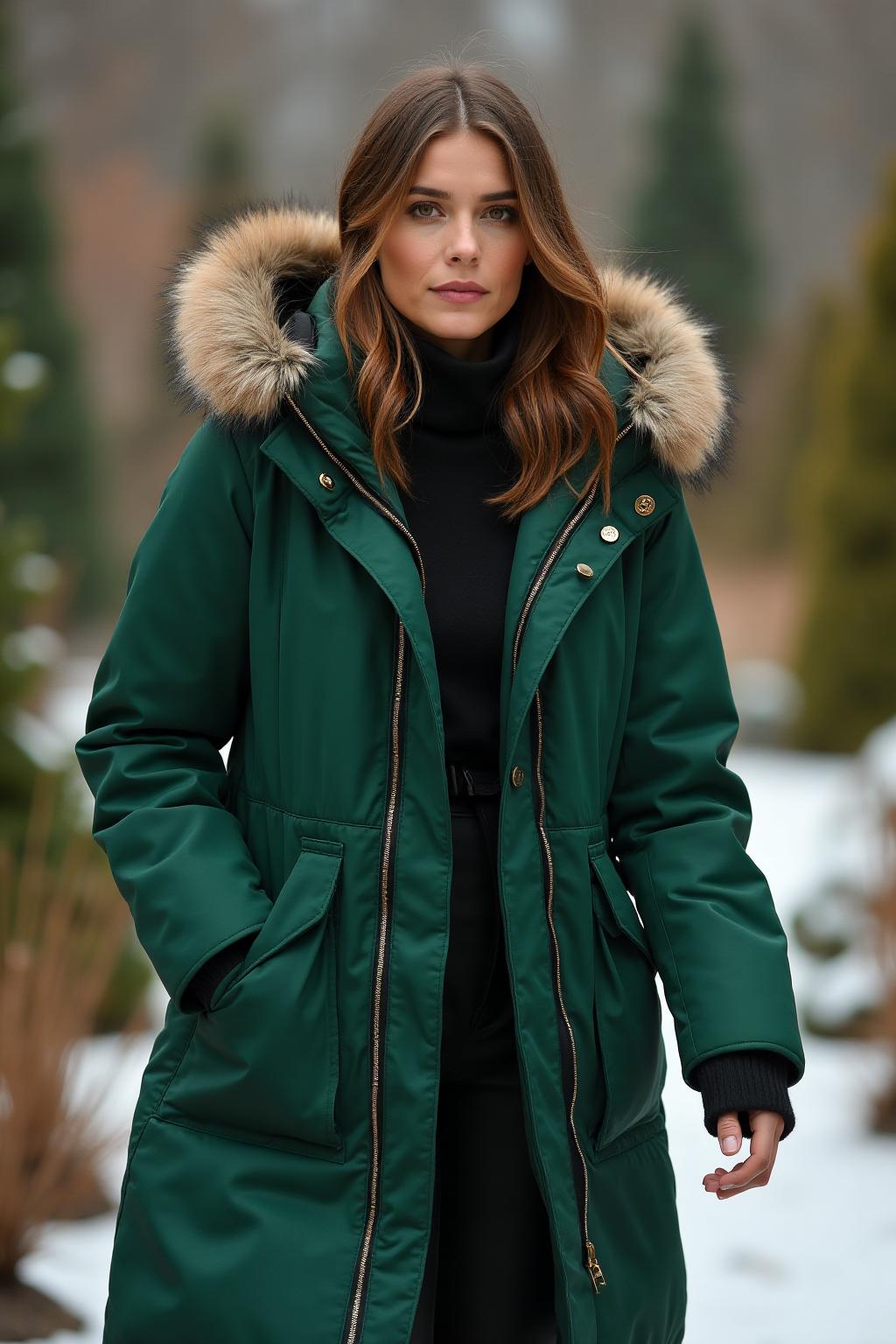 Women's Premium Winter Parka Green Lifestyle