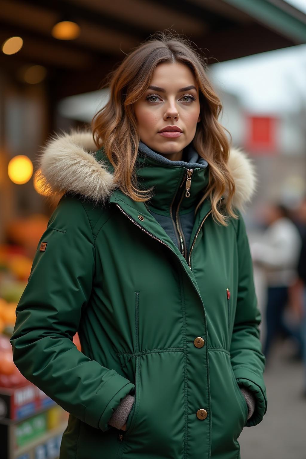 Women's Premium Winter Parka Green Lifestyle