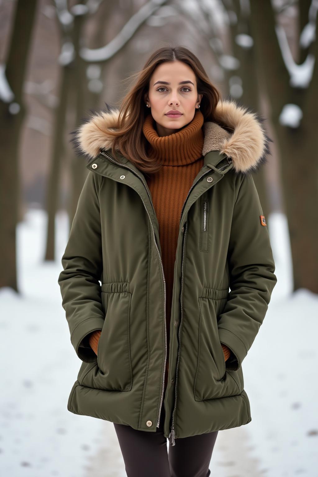 Women's Premium Winter Parka Khaki Lifestyle