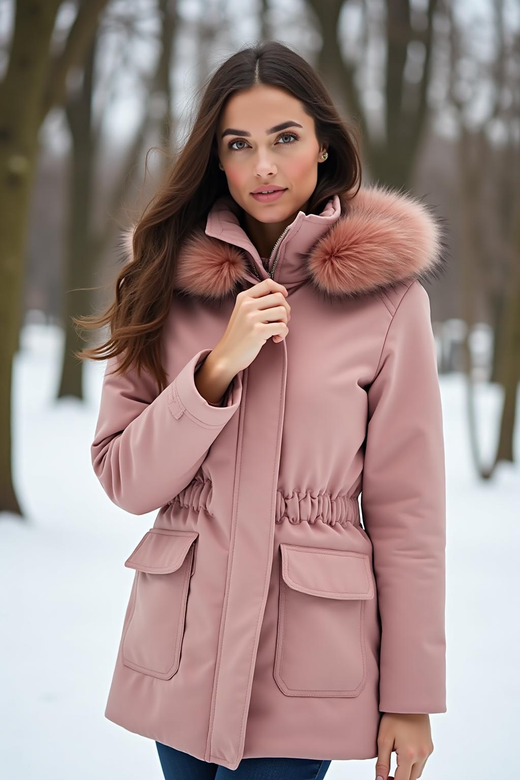 Women's Premium Winter Parka Pink Lifestyle