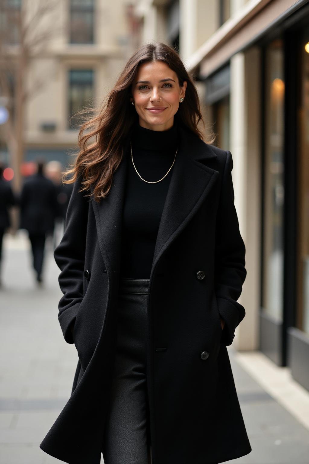 Women's Wool Blend Coat Black Lifestyle