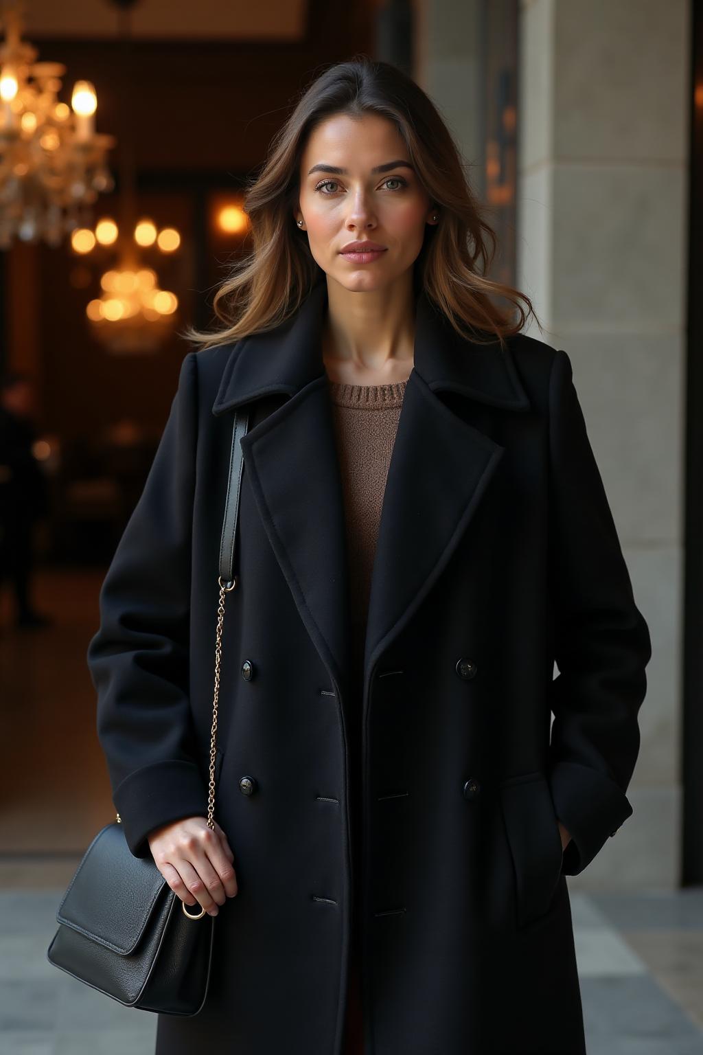Women's Wool Blend Coat Black Lifestyle