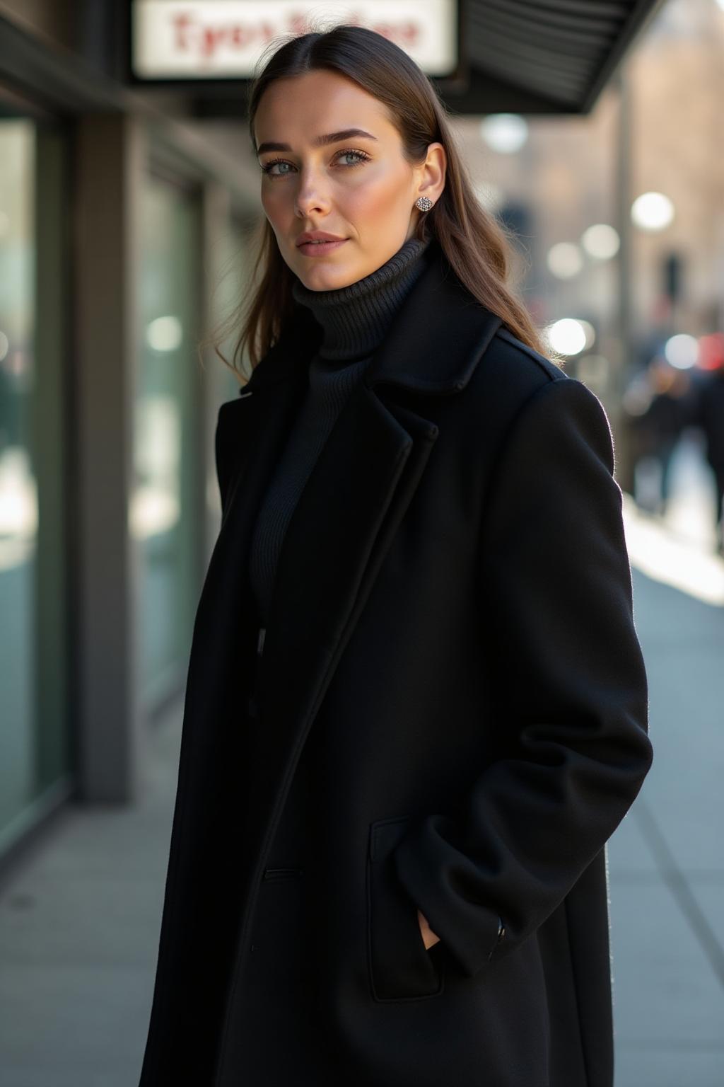 Women's Wool Blend Coat Black Lifestyle