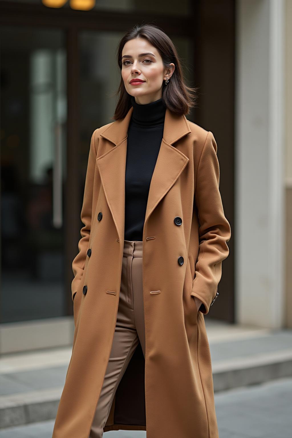 Women's Wool Blend Coat Camel Lifestyle