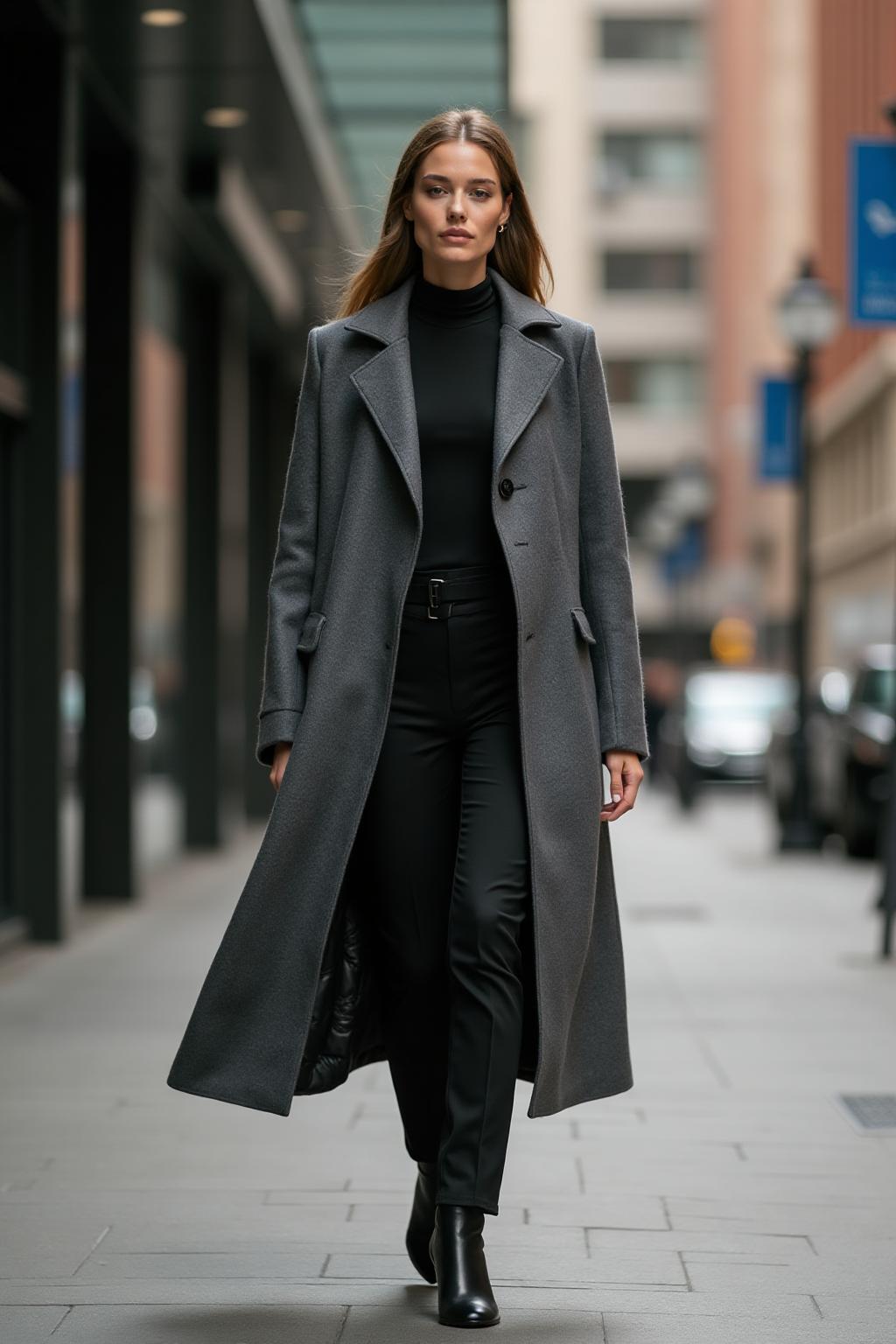 Women's Wool Blend Coat Charcoal Lifestyle