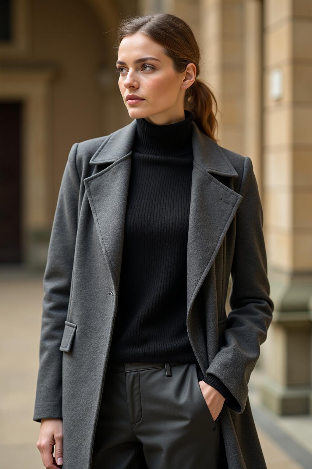 Women's Wool Blend Coat Charcoal Lifestyle