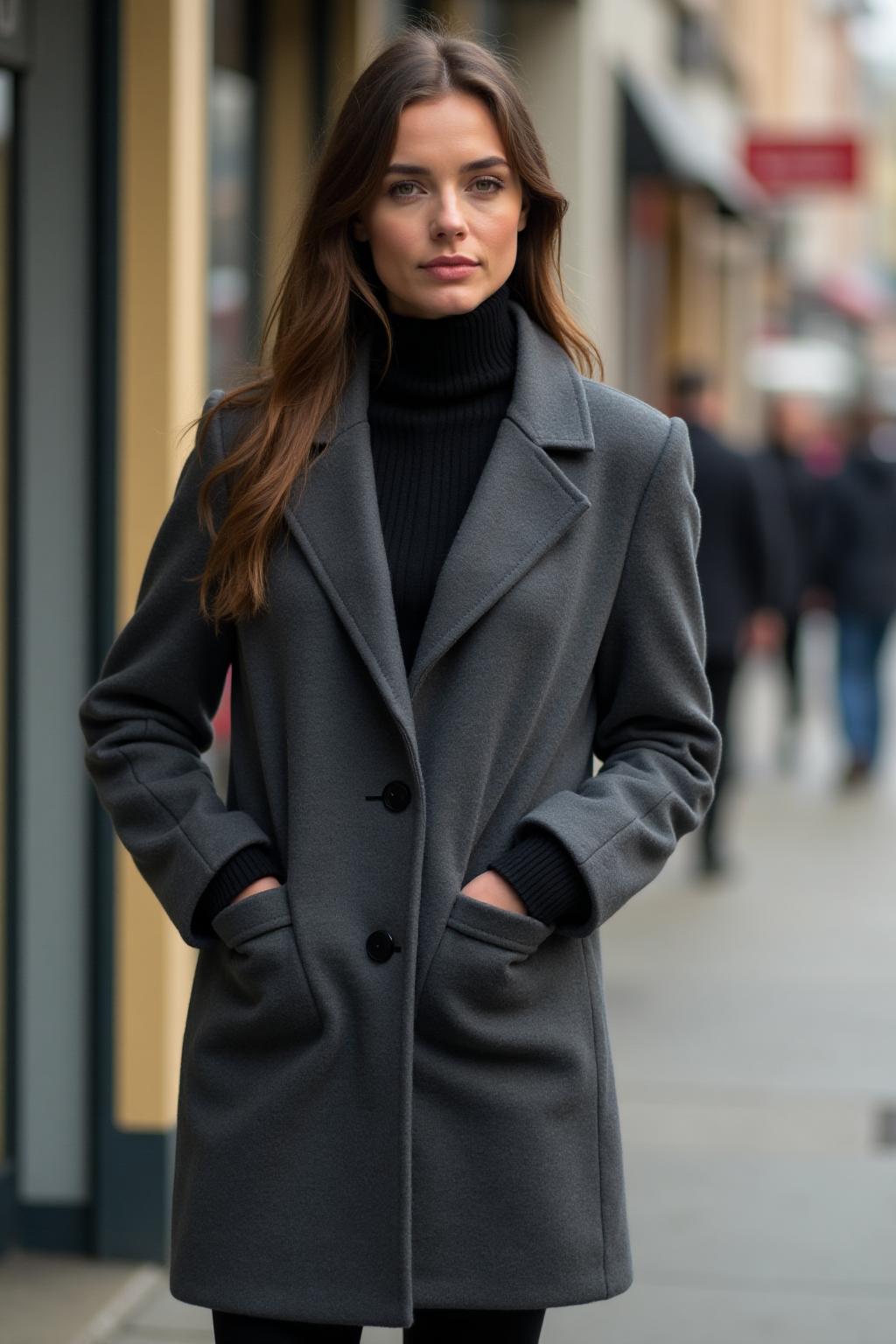 Women's Wool Blend Coat Charcoal Lifestyle