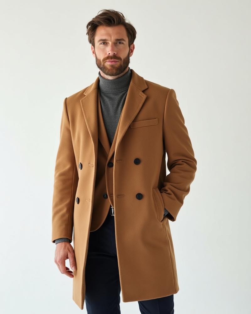 Men's Wool Overcoat - Camel