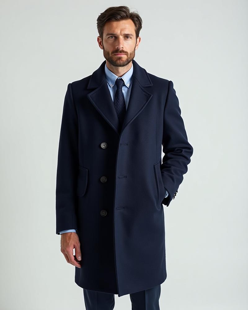 Men's Wool Overcoat - Navy
