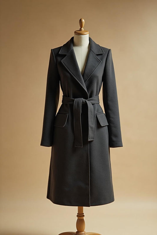 The Wool Tailored Coat - Charcoal grey tailored wool coat on mannequin